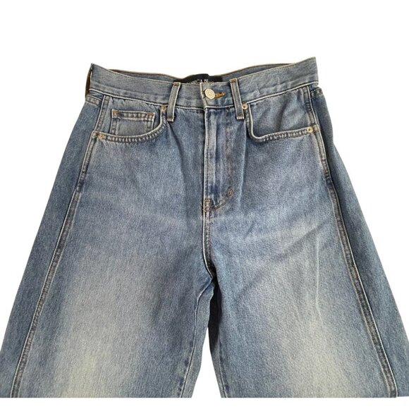 Veronica Beard Taylor Wide Leg Crop Jeans Womens 27 High Rise Blue Raw Hem - Picture 3 of 12